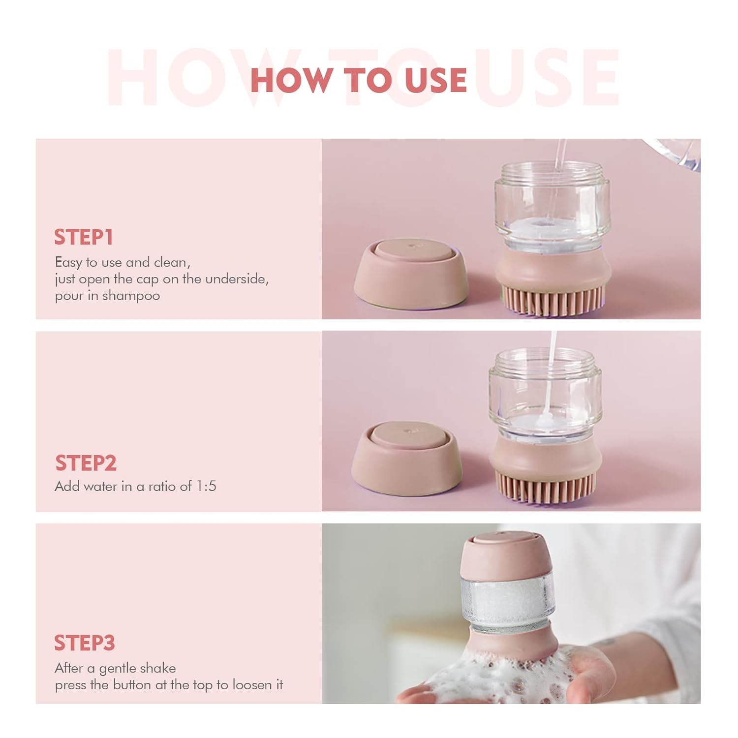 2-in-1 silicone pet bath brush with built-in shampoo dispenser