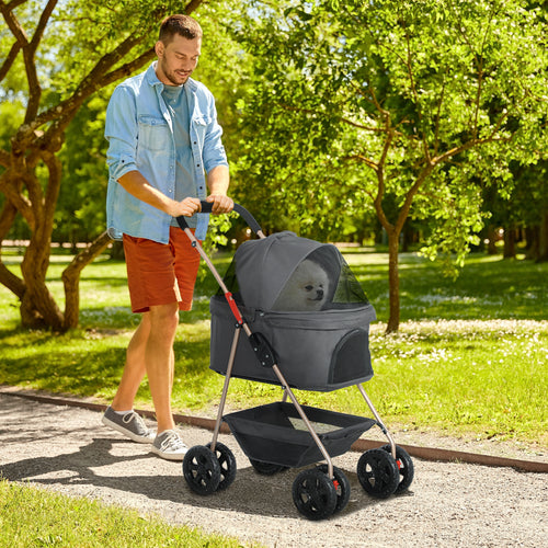 Poussette pour animaux 3 en 1 avec nacelle détachable, poussette pliable pour chien avec panier de rangement, porte-gobelet, pour petits chiens, grise