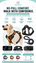 No-pull breathable reflective dog harness vest with padded air-mesh comfort, reflective trim, sturdy handle, and black orange red color options for safer daily walks