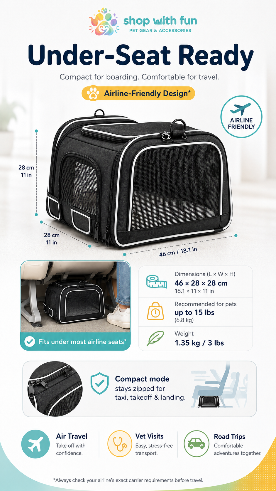 Expandable Soft-Sided Pet Travel Carrier, Airline-Friendly