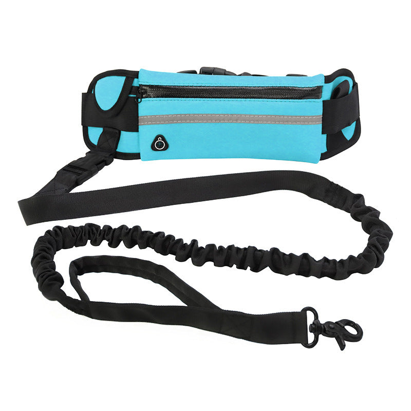 Hands-free dog leash running belt with phone pocket and water bottle holder - Blue