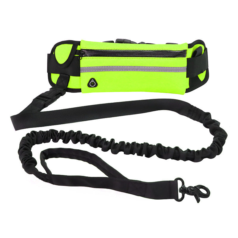Hands-free dog leash running belt with phone pocket and water bottle holder - Fluorescent Yellow