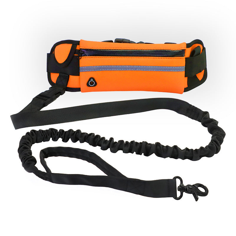 Hands-free dog leash running belt with phone pocket and water bottle holder - Orange