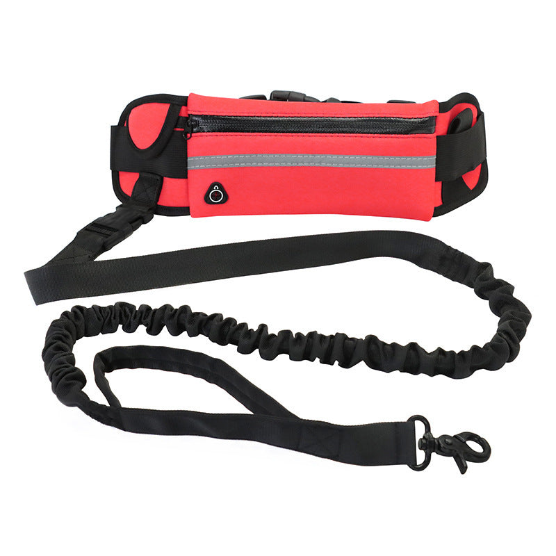 Hands-free dog leash running belt with phone pocket and water bottle holder - Red