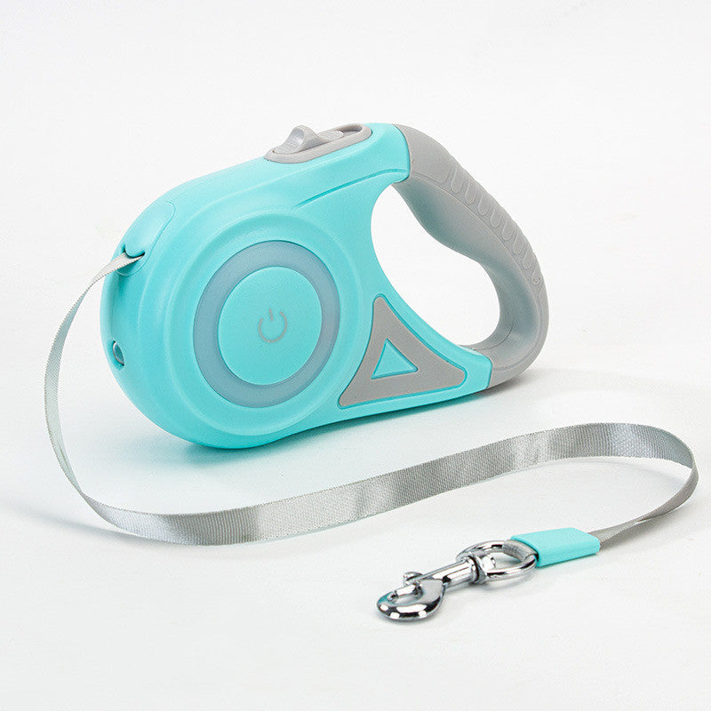 Illuminated retractable dog leash with built-in flashlight for night walks - Green