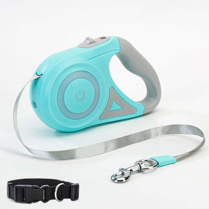 Illuminated retractable dog leash with built-in flashlight for night walks - Green Set 