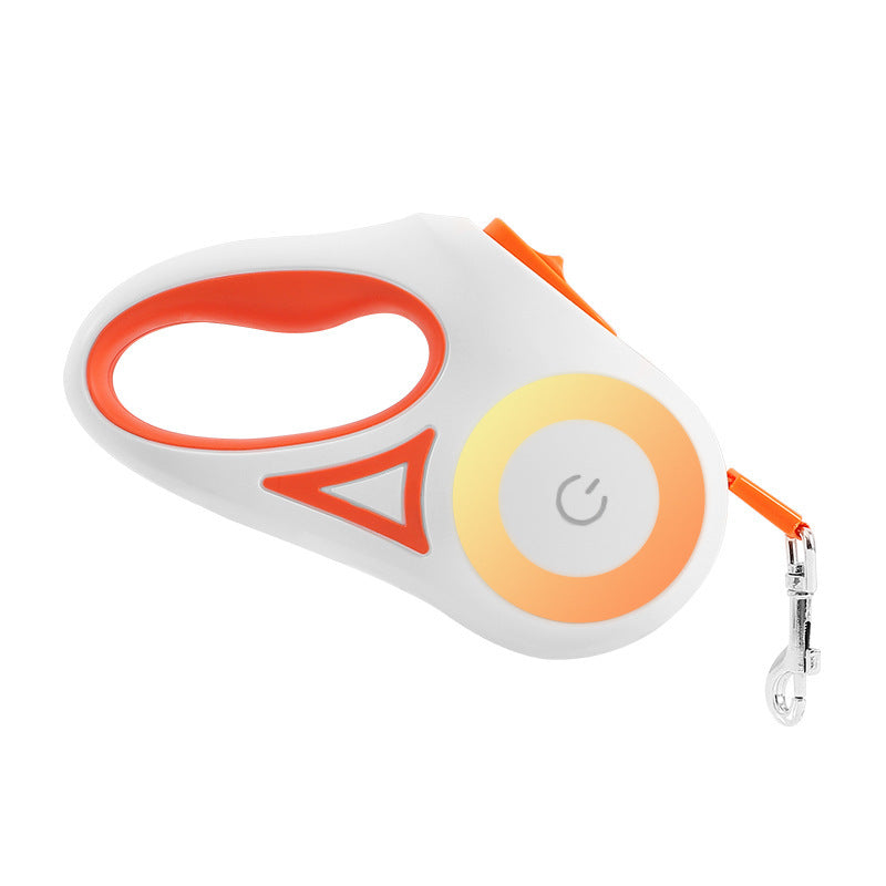 Illuminated retractable dog leash with built-in flashlight for night walks - Orange