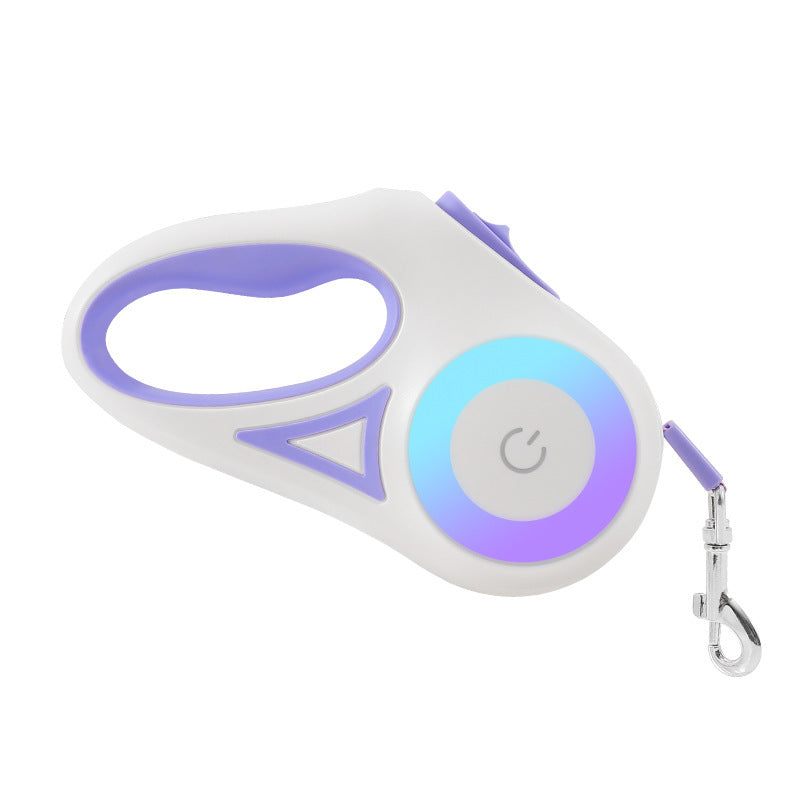 Illuminated retractable dog leash with built-in flashlight for night walks - Purple