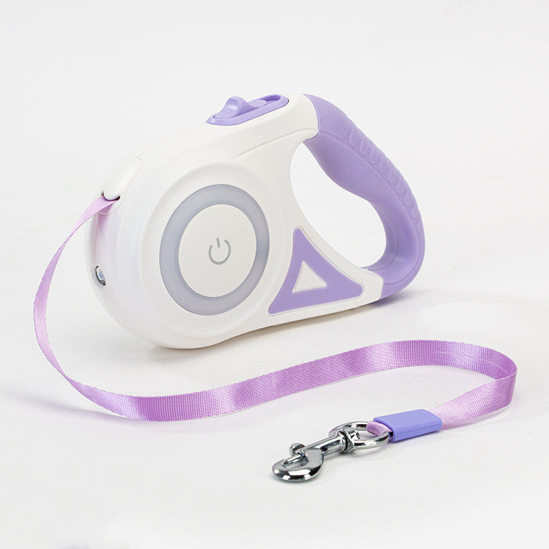 Illuminated retractable dog leash with built-in flashlight for night walks - Purple 2