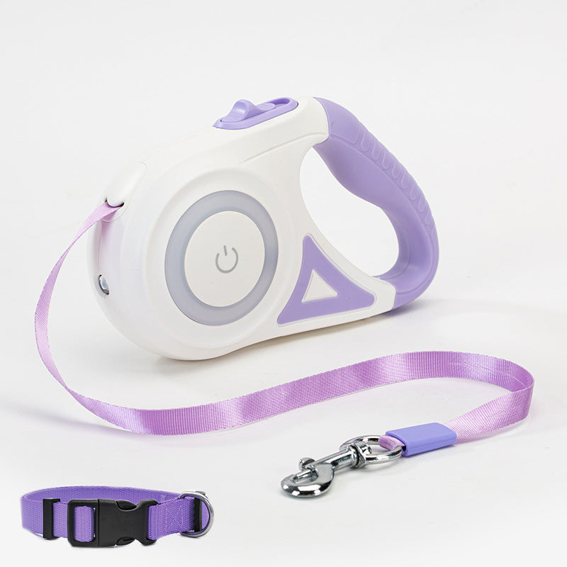 Illuminated retractable dog leash with built-in flashlight for night walks - Purple Set  2