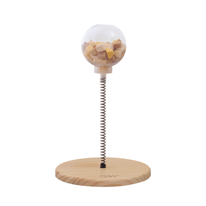 Interactive Wooden Cat Treat Dispenser Toy - Spring-Loaded Foraging Puzzle - Base Large Hole