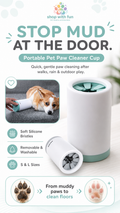 Portable pet paw cleaner cup with soft silicone bristles, removable washable design, and S and L size options for quick paw cleaning after walks, rain, and outdoor play