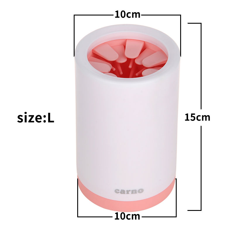 Portable pet paw cleaner cup with soft silicone bristles for muddy dog paws - Pink - Size: L