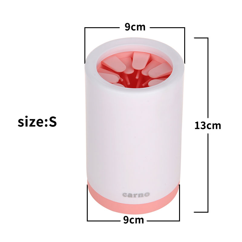 Portable pet paw cleaner cup with soft silicone bristles for muddy dog paws - Pink - Size: S
