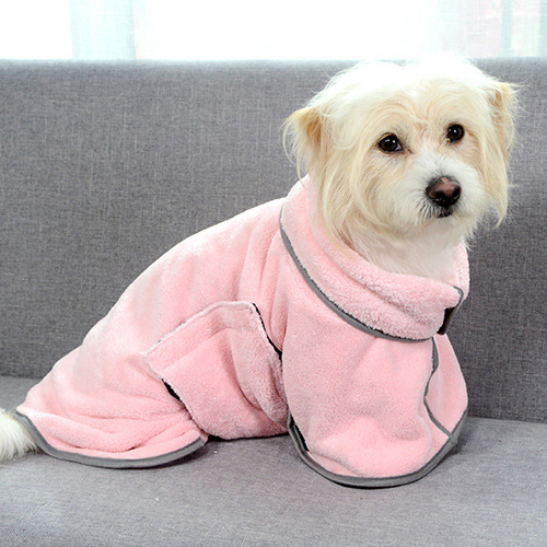 Quick-drying pet towel bathrobe for dogs and cats after bath time - Pink