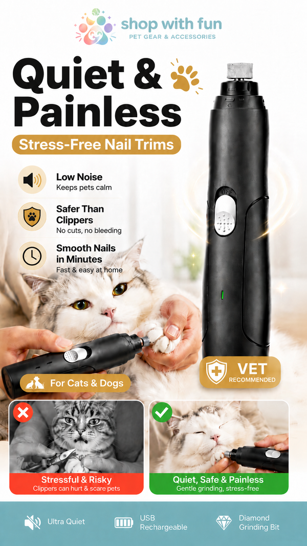 Quiet painless pet nail grinder for cats and dogs, safer than clippers for stress-free nail trims at home