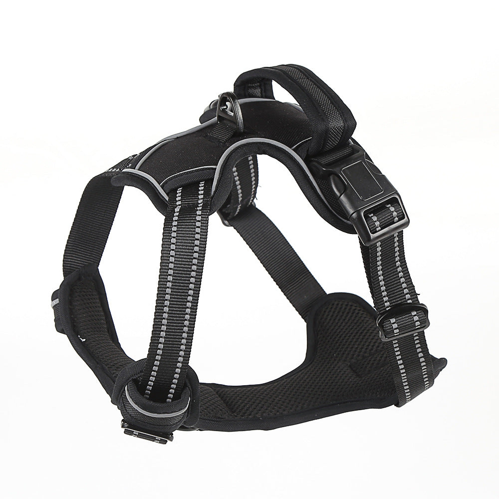 Reflective breathable dog harness with air-mesh padding for daily walks - Black