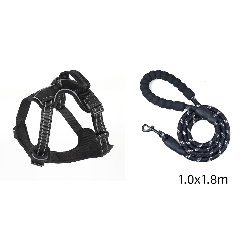 Reflective breathable dog harness with air-mesh padding for daily walks - Black Set 1.0