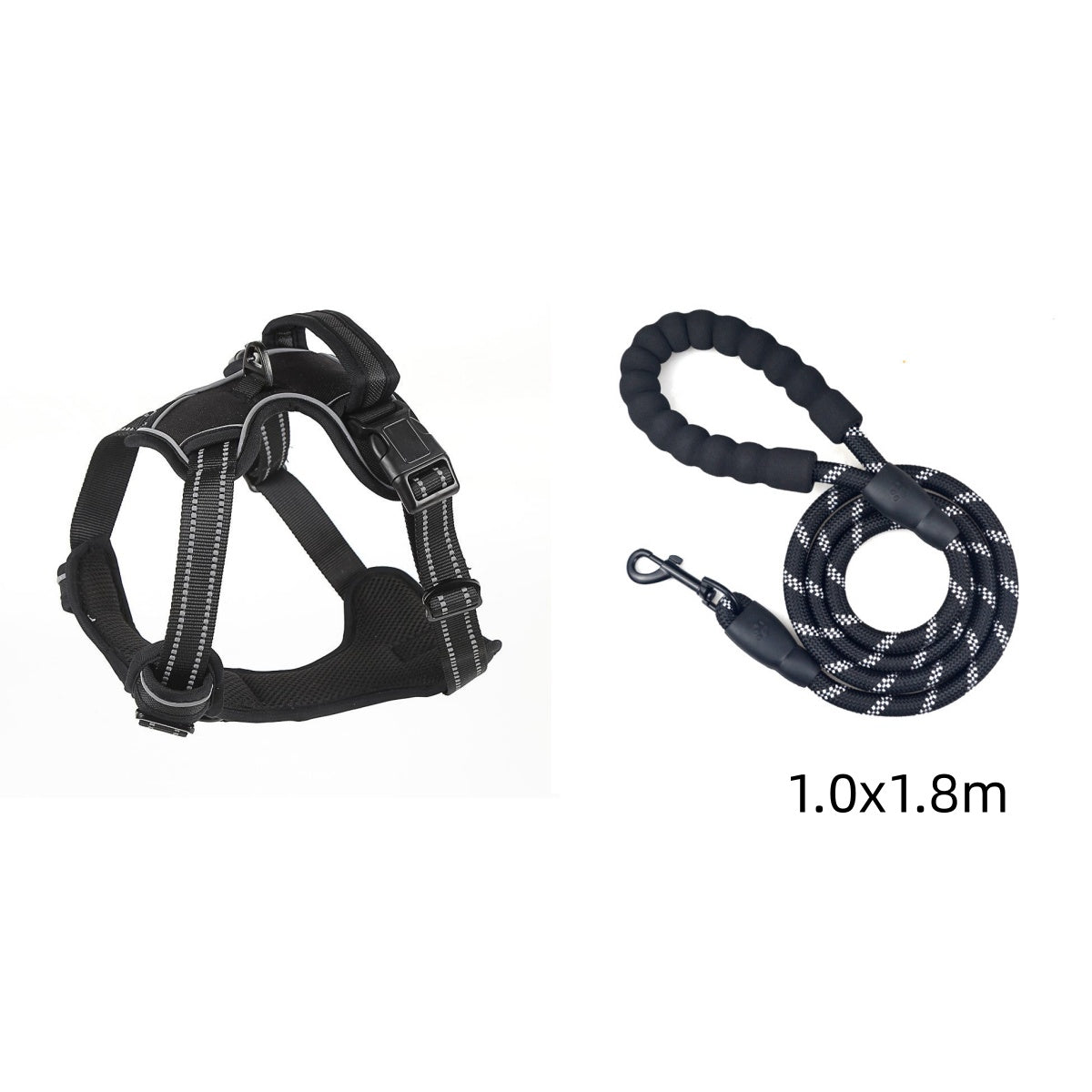 Reflective breathable dog harness with air-mesh padding for daily walks - Black Set 1.0