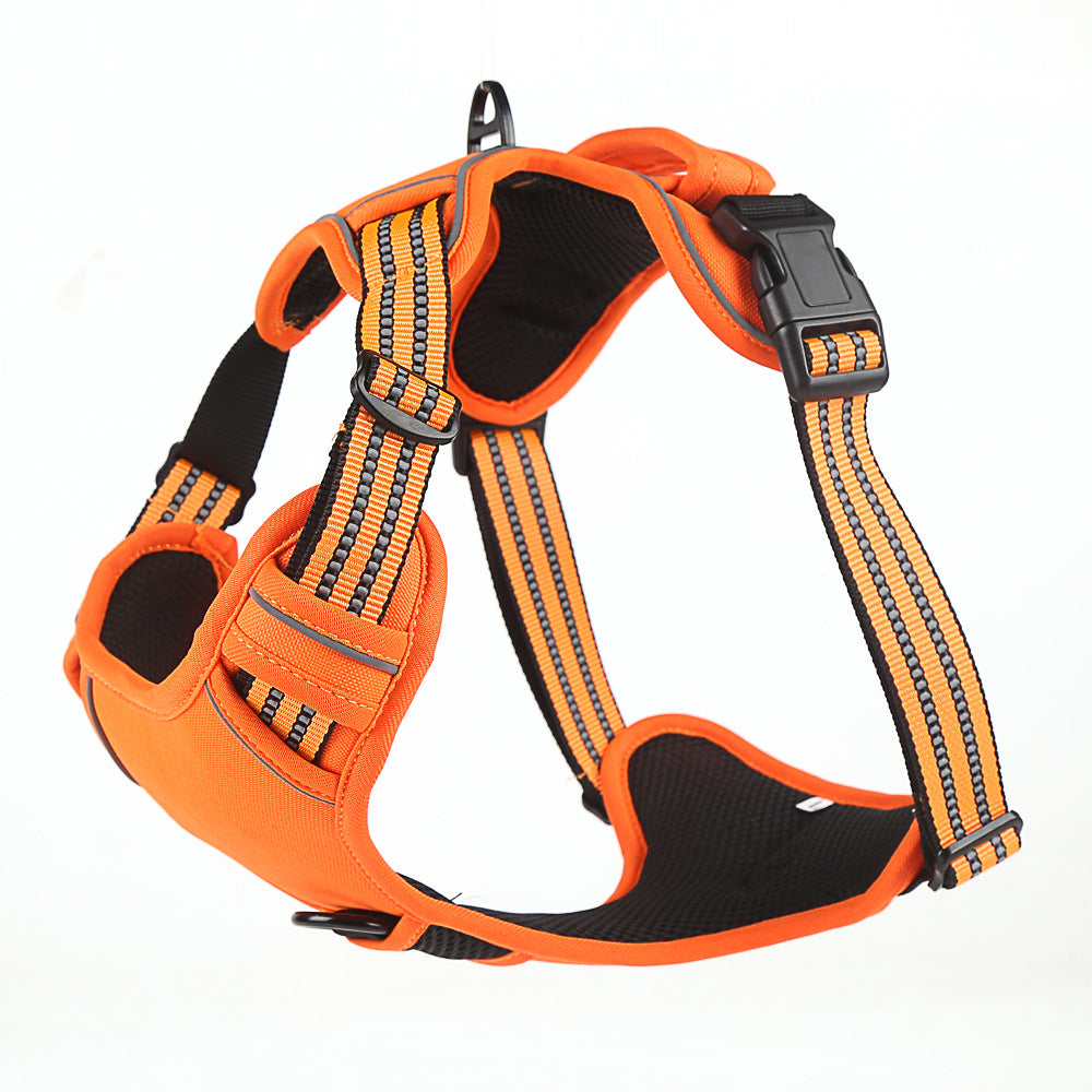 Reflective breathable dog harness with air-mesh padding for daily walks - Orange