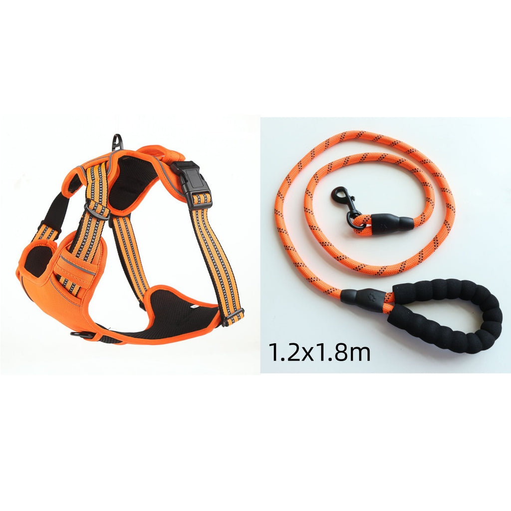 Reflective breathable dog harness with air-mesh padding for daily walks - Orange Set 1.2