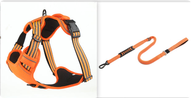 Reflective breathable dog harness with air-mesh padding for daily walks - Orange Set 2