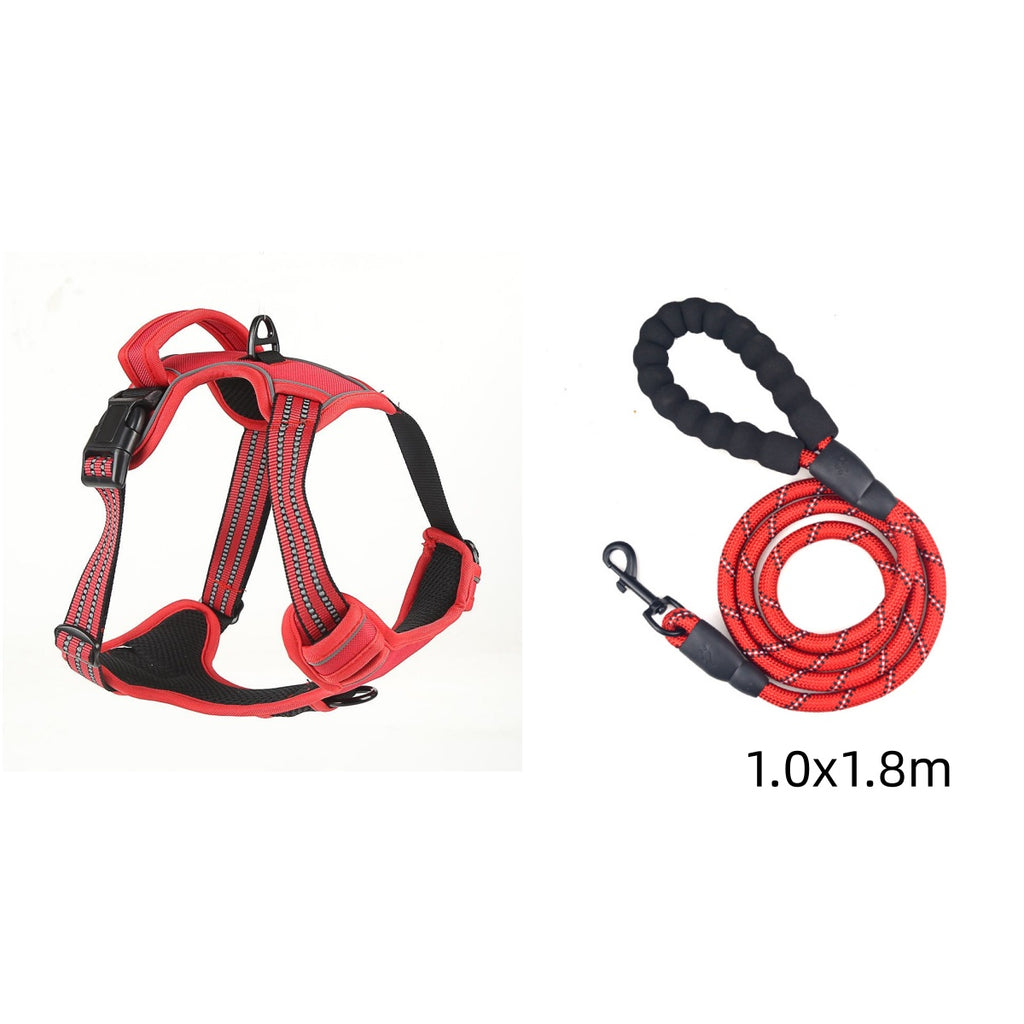 Reflective breathable dog harness with air-mesh padding for daily walks - Red Set 1.0