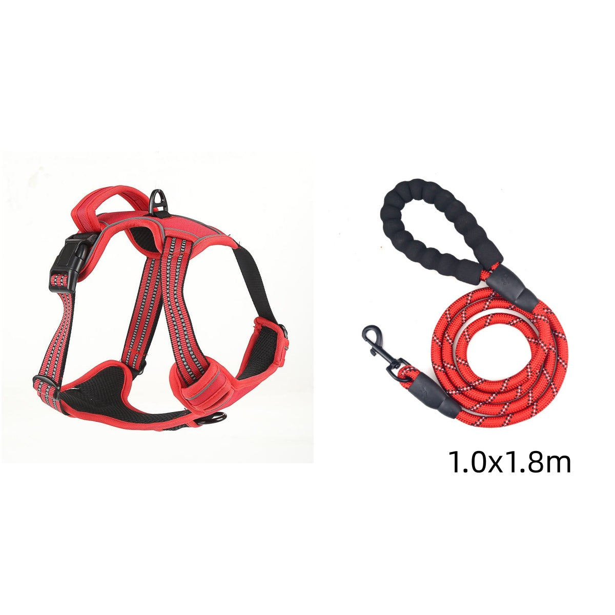 Reflective breathable dog harness with air-mesh padding for daily walks - Red Set 1.0