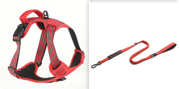 Reflective breathable dog harness with air-mesh padding for daily walks - Red Set 2