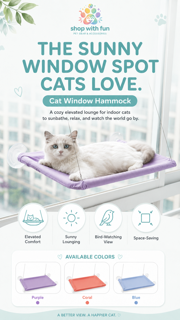 Cat suction cup window hammock with elevated lounging surface, space-saving window-mounted design, easy setup, and cozy indoor cat resting spot
