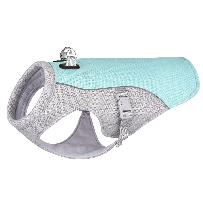 Water-activated dog cooling vest for warm-weather walks and outdoor comfort - Blue