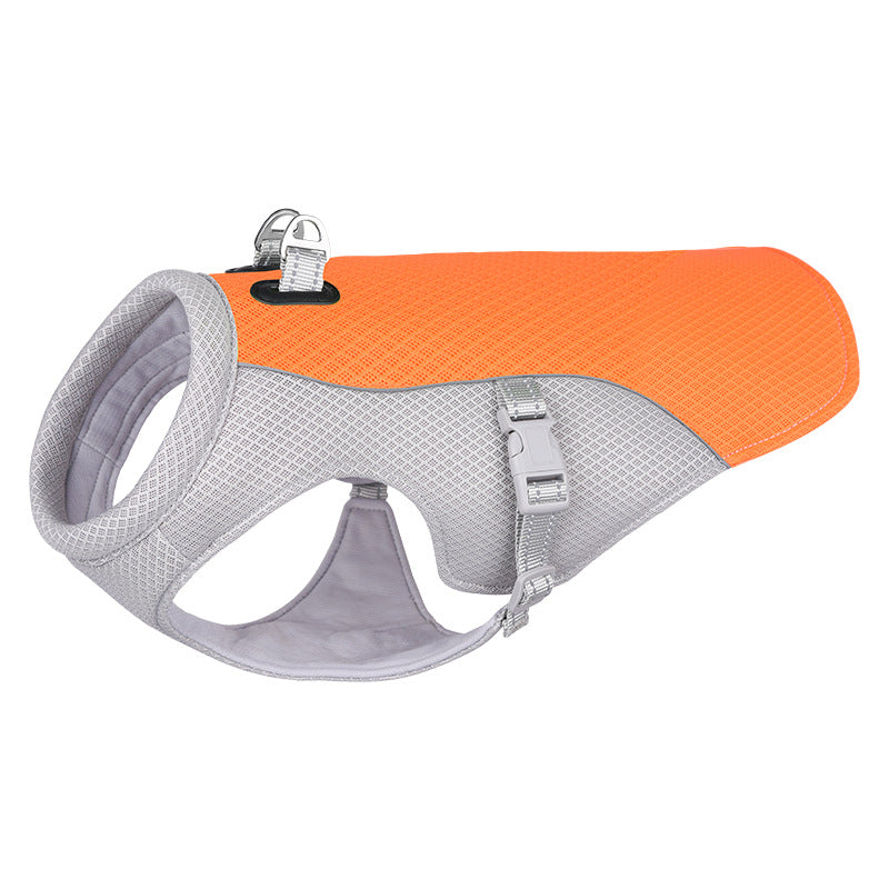 Water-activated dog cooling vest for warm-weather walks and outdoor comfort - Orange