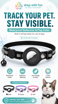 Waterproof reflective AirTag pet collar for cats and dogs with built-in AirTag holder, zero-dangle comfort, reflective webbing, and multiple color options