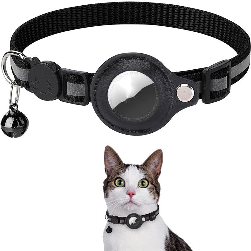 Waterproof reflective AirTag pet collar with built-in tracker holder for dogs and cats - Black