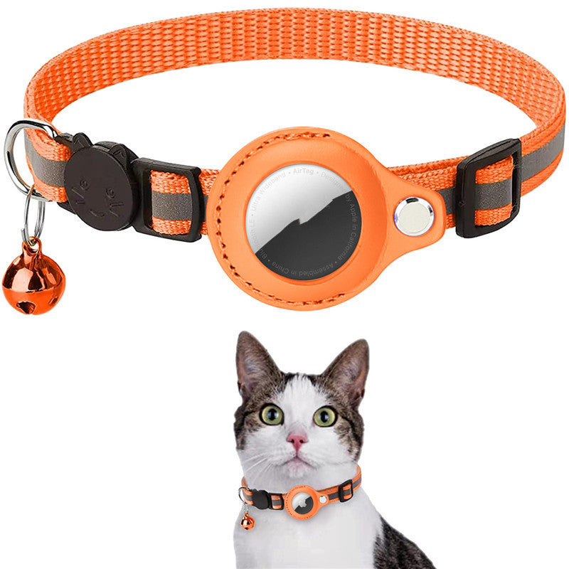 Waterproof reflective AirTag pet collar with built-in tracker holder for dogs and cats - Orange