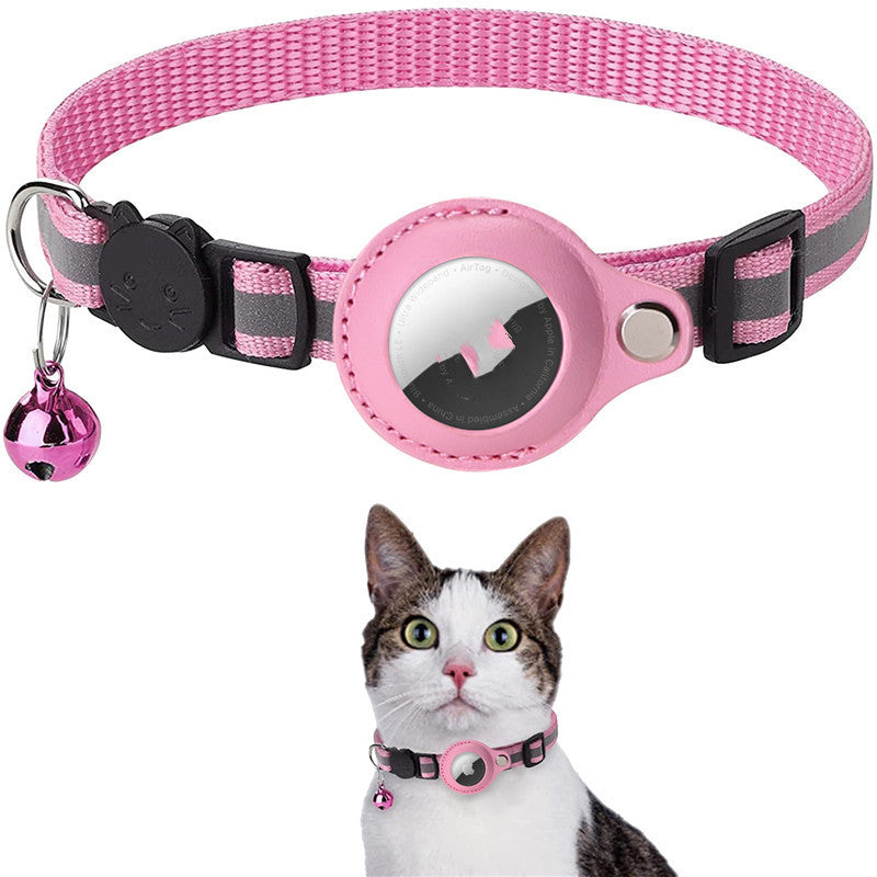 Waterproof reflective AirTag pet collar with built-in tracker holder for dogs and cats - Pink