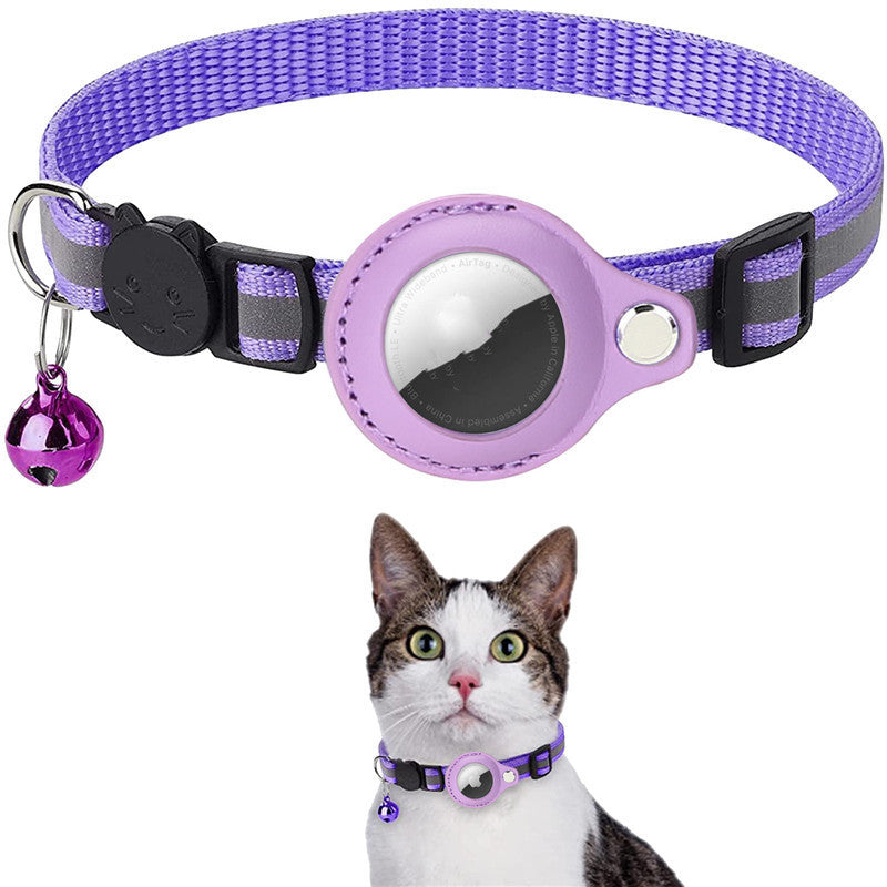 Waterproof reflective AirTag pet collar with built-in tracker holder for dogs and cats - Purple
