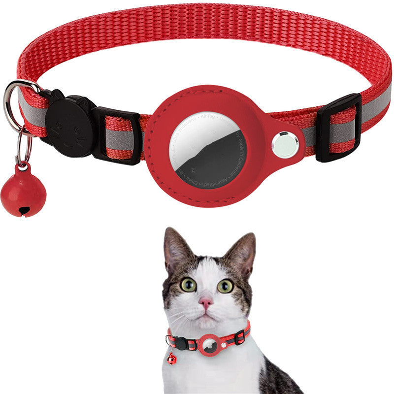 Waterproof reflective AirTag pet collar with built-in tracker holder for dogs and cats - Red