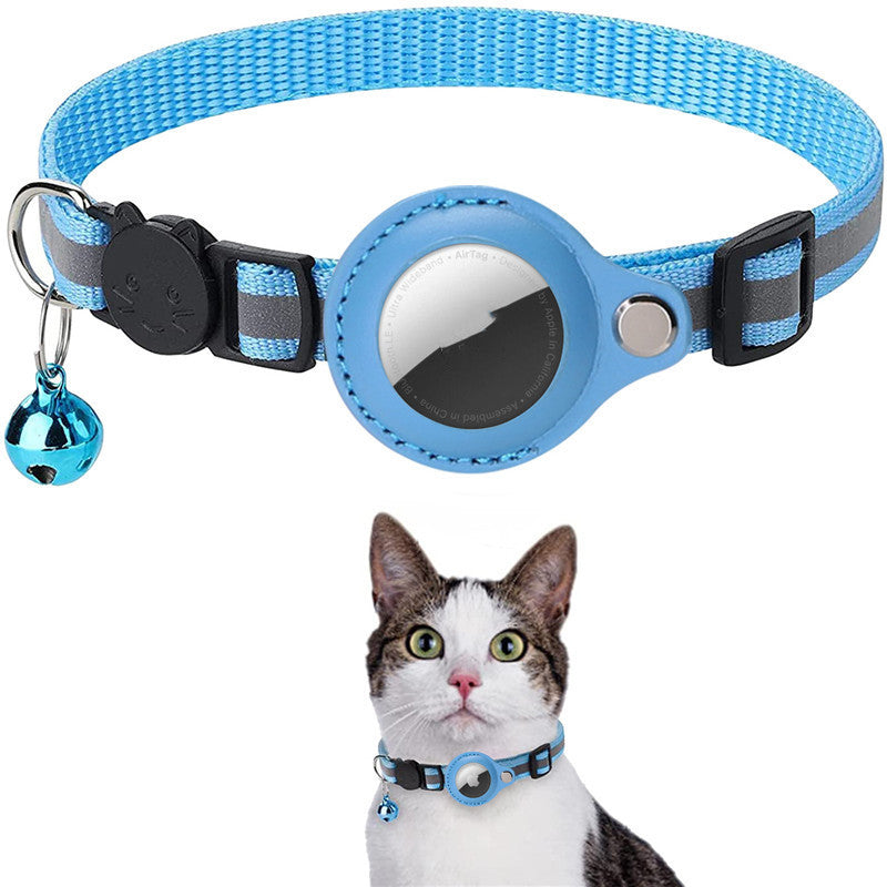 Waterproof reflective AirTag pet collar with built-in tracker holder for dogs and cats - Sky Blue