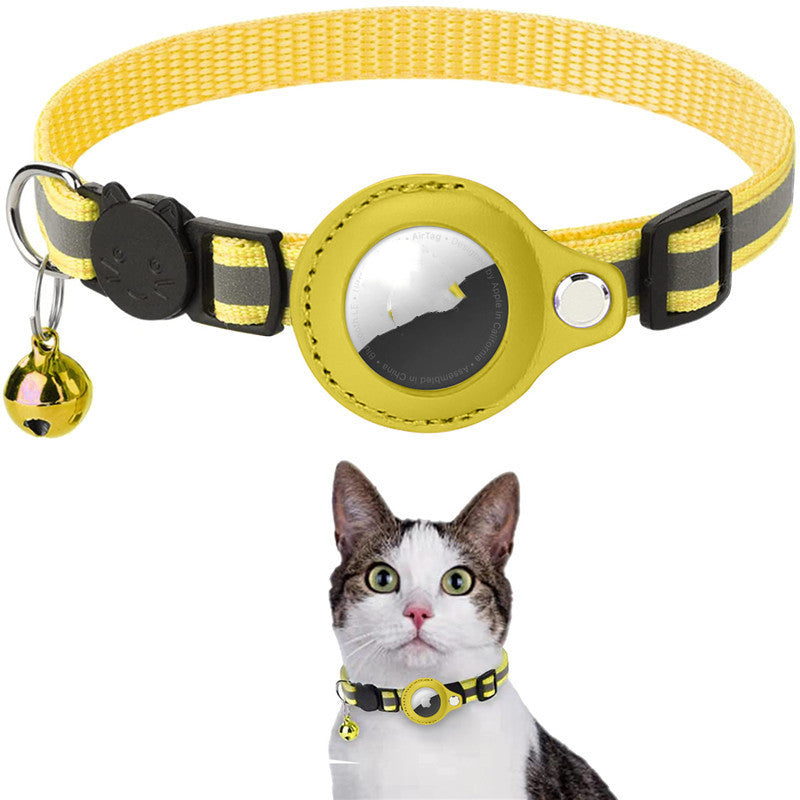 Waterproof reflective AirTag pet collar with built-in tracker holder for dogs and cats - Yellow