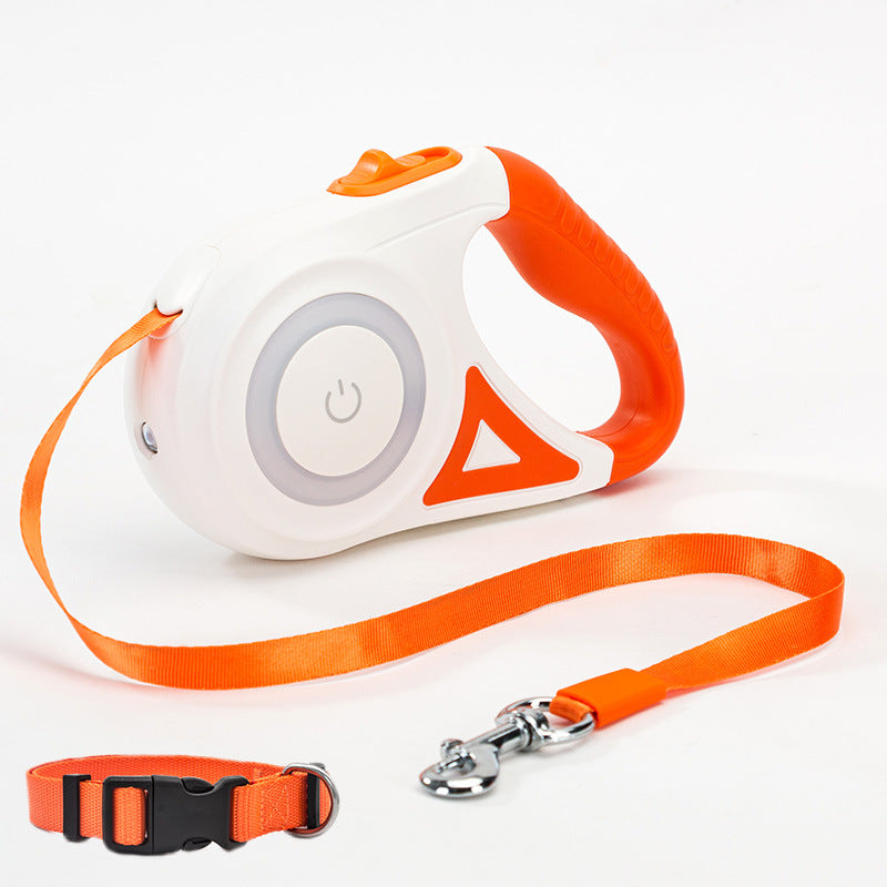 Illuminated 3M/5M Retractable Dog Leash with Flashlight & Collar Bundle for Night Walks